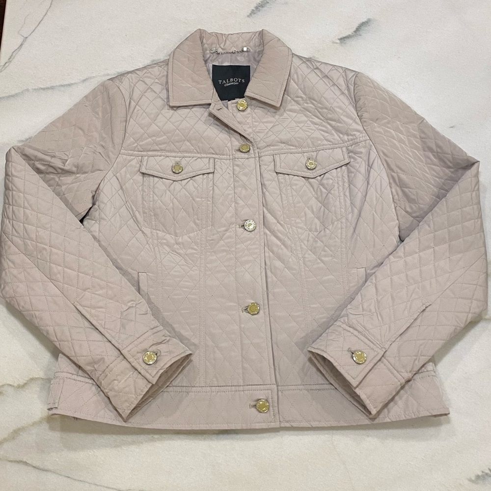 Talbots Quilted Jacket Size 10 Beige Button Up